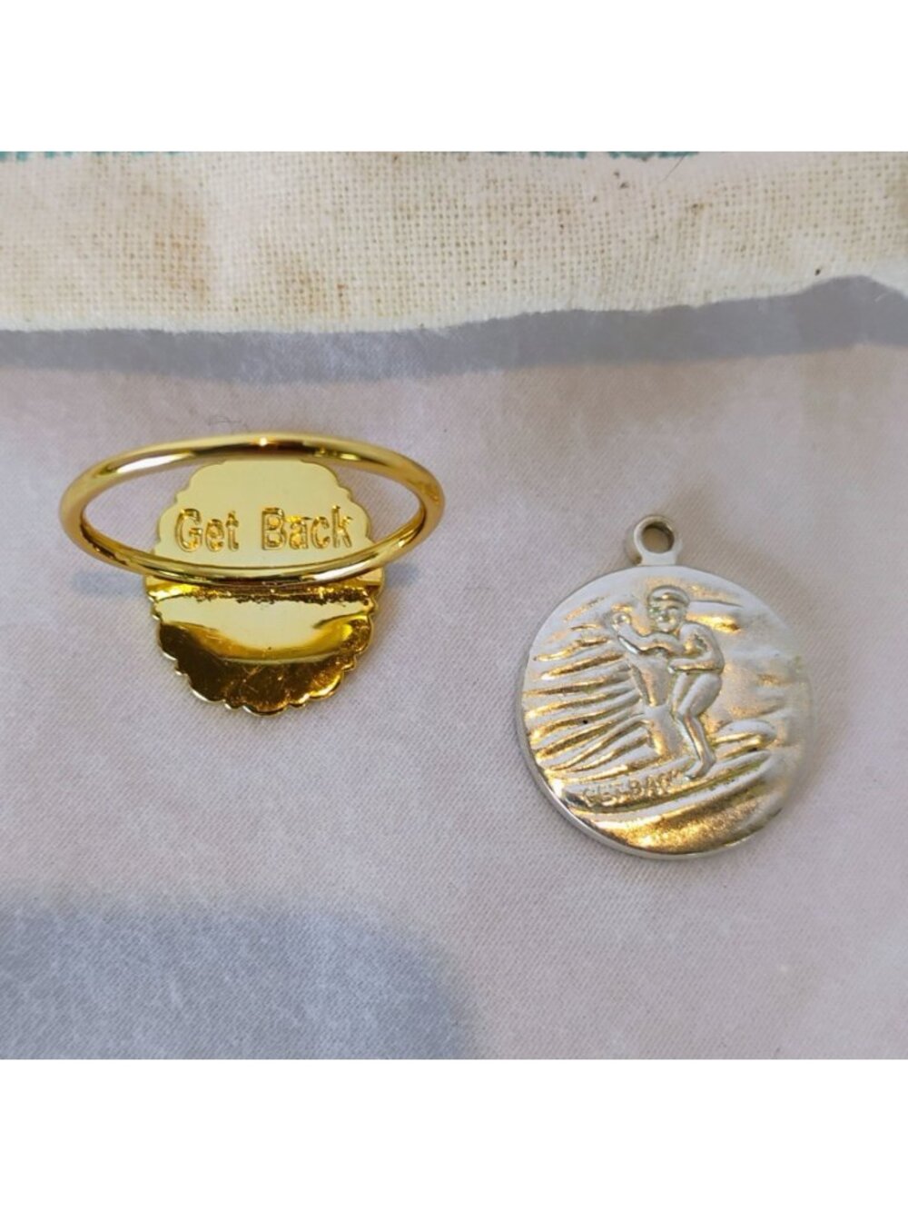 Get Back St Christopher Protect Us Blue Enamel Surfer Charm Pendant & Ring Sz 8 - Picture 3 of 5